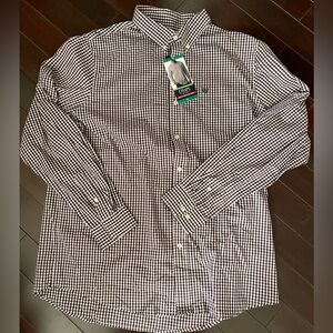 NWT Chaps Maroon Check Long Sleeve Button Down Easy Care Flex Stretch Shirt XL